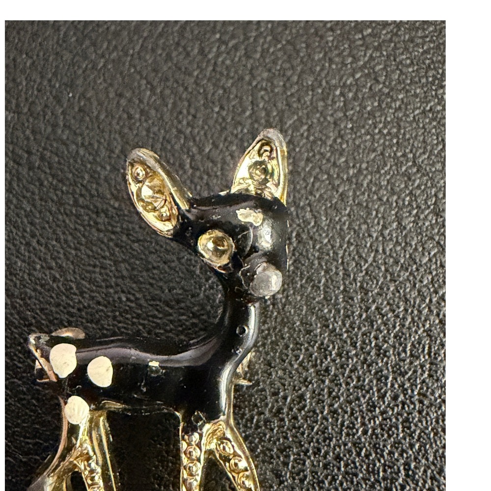 Vintage Spotted Deer Brooch Set of 2 Black Enamel Pin Mini READ - Picture 5 of 9